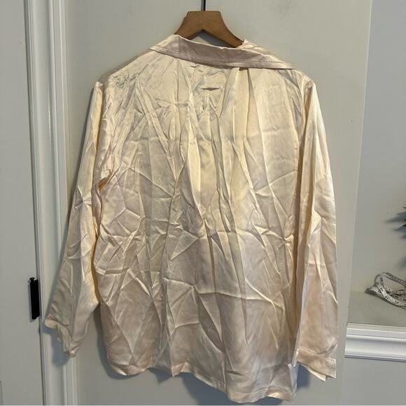 Vintage La Mouette Cream Silk Button Front Long Sleeve Blouse Top Large - Picture 4 of 8